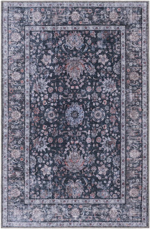 4' x 6' Bertie · Distressed floral rug, ink and ivory