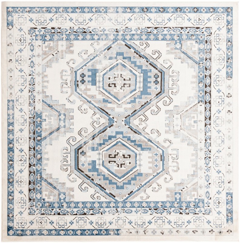 7' 10 x 7' 10 Harmon · Geometric medallion rug, aqua and ivory