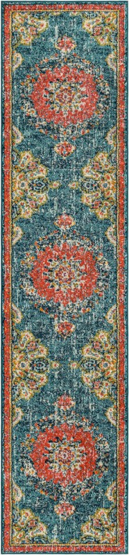 2' 7 x 12' Amberley · Medallion rug, navy and red