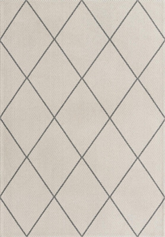 5' x 7' 2 Elwood · Diamond trellis rug, ivory and gray