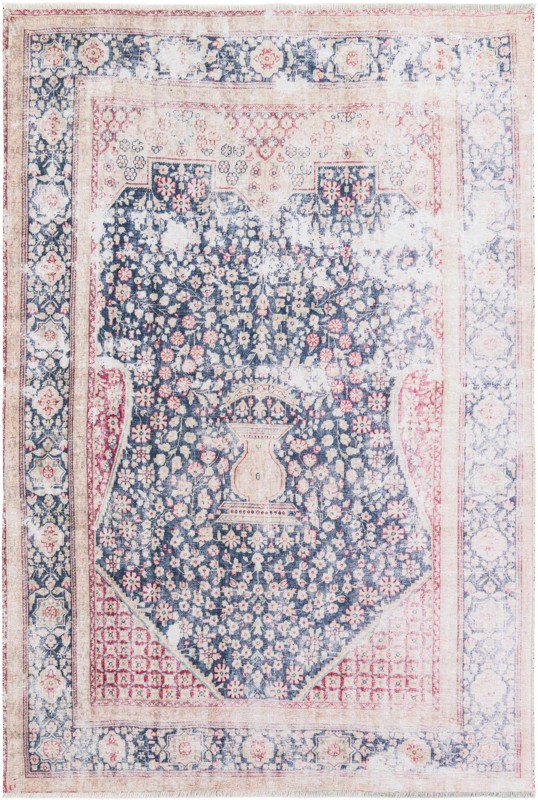 6' 1 x 9' Ruidoso · Border rug, navy blue