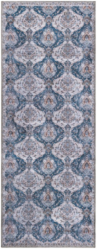 2' x 5' McCall · Damask rug, blue and ivory