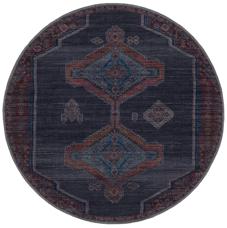 4' x 4' Rowanberry · Tribal medallion Washable Rug, charcoal and rust