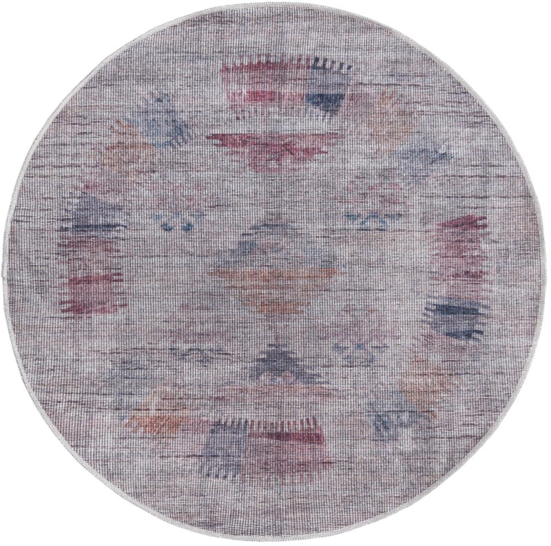 4' x 4' Bascom · Faded tribal Washable Rug, gray and burgundy