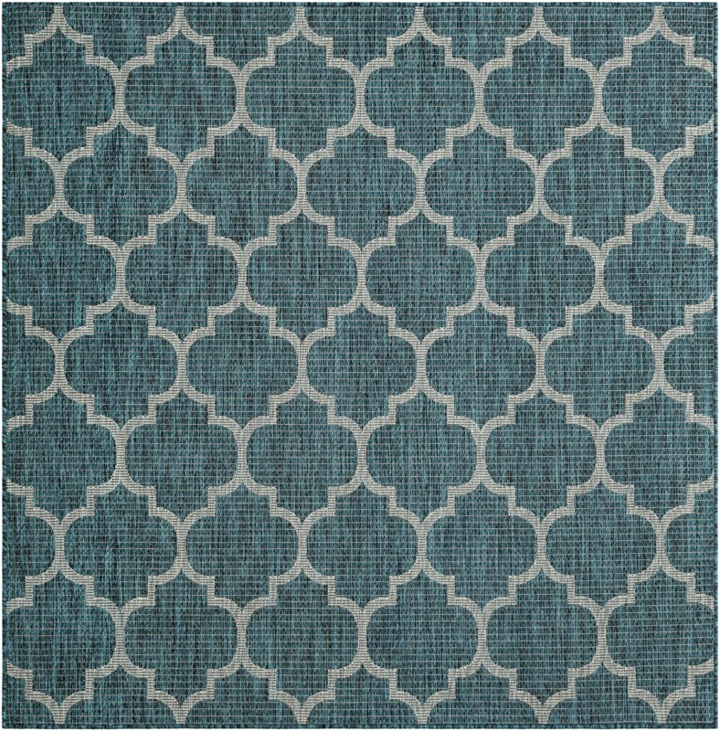 Fanshawe · Lattice Outdoor Rug, teal and gray