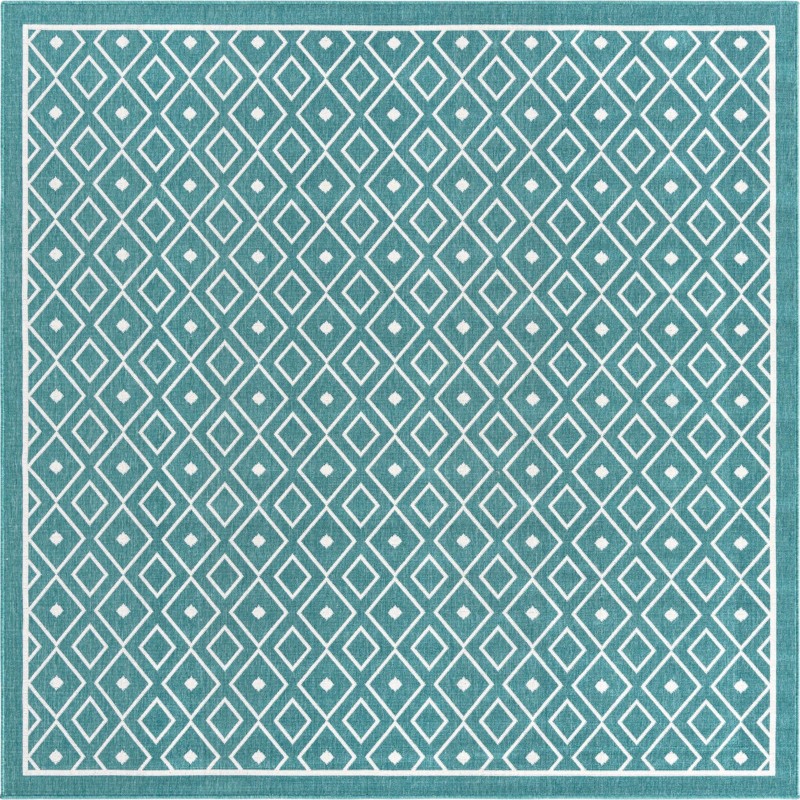 Revell · Geometric Outdoor Rug, teal and ivory