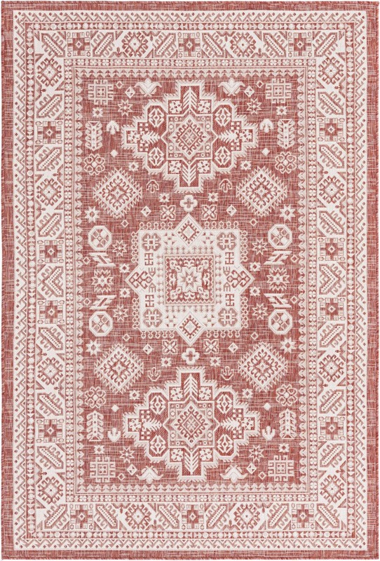 5' 3 x 8' Bellamy · Tribal medallion Outdoor Rug, rust and ivory