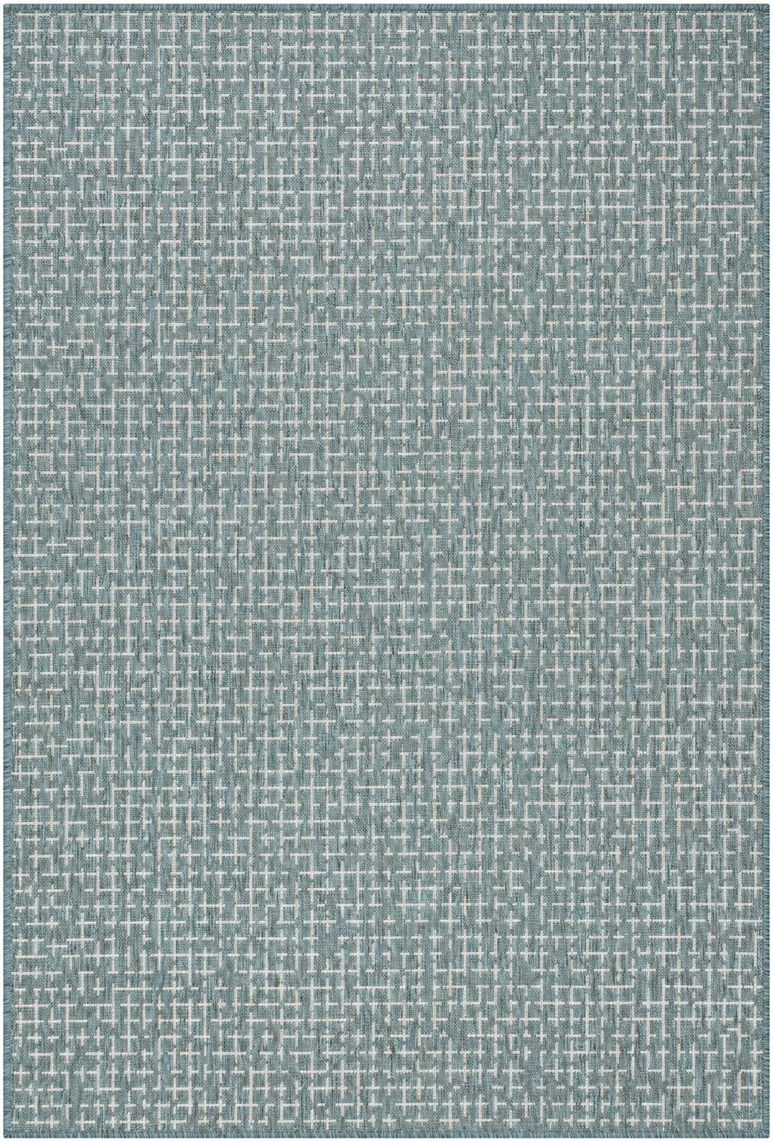 4' x 6' Loam · Grid Outdoor Rug, teal and cream