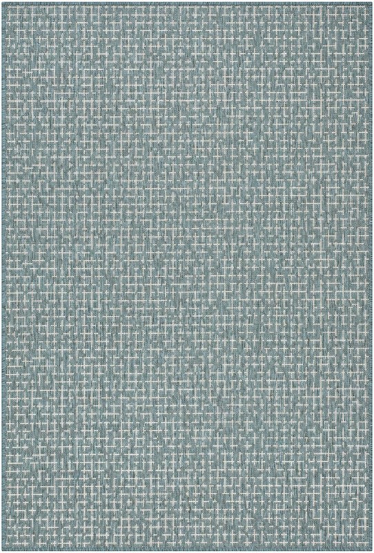 4' x 6' Loam · Grid Outdoor Rug, teal and cream