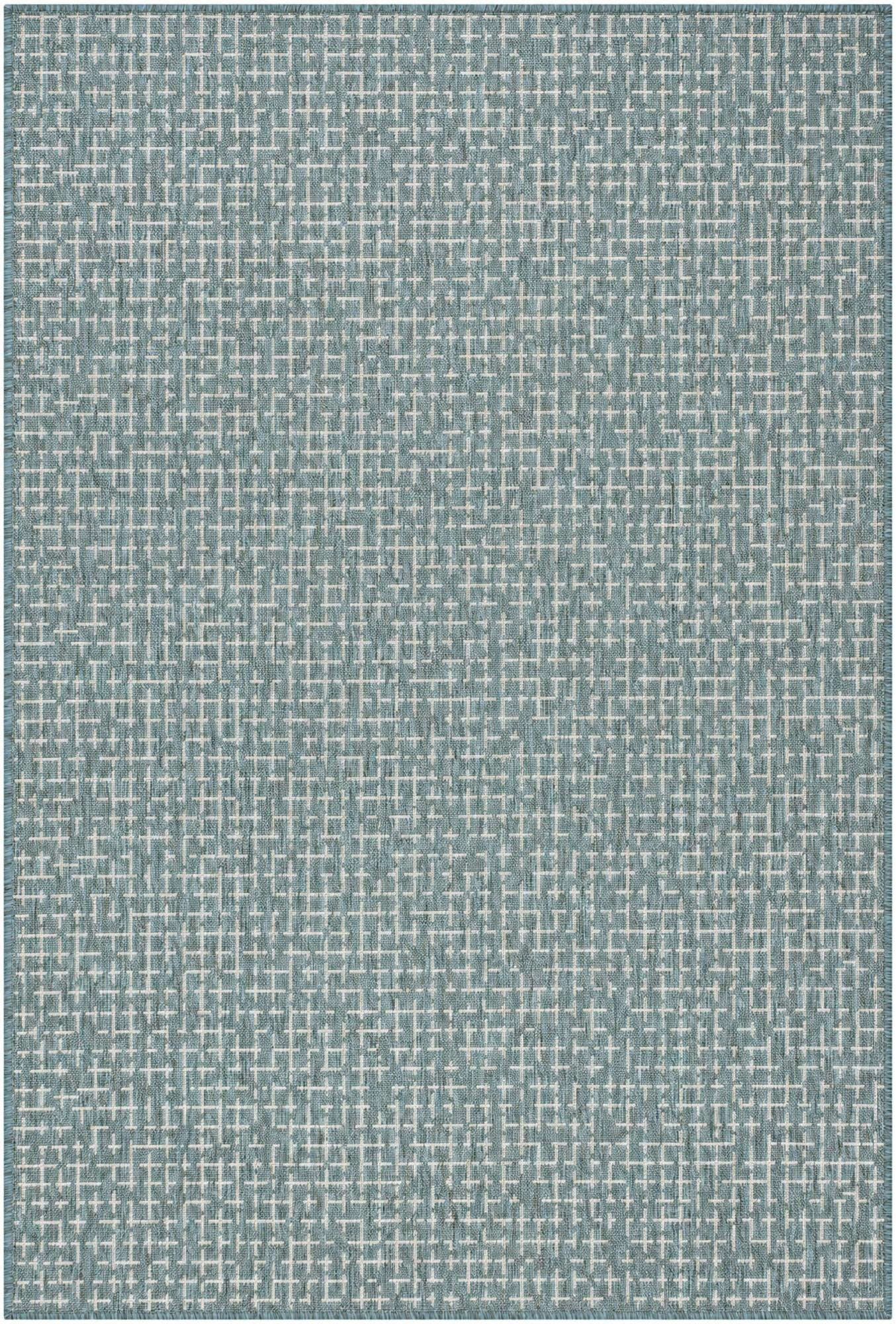 4' x 6' Loam · Grid Outdoor Rug, teal and cream