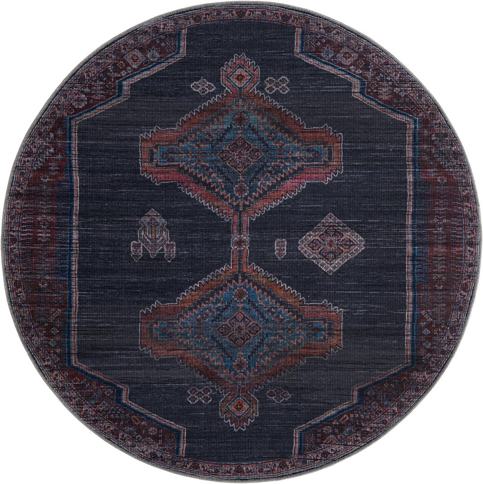 5' 3 x 5' 3 Rowanberry · Tribal medallion Washable Rug, charcoal and rust