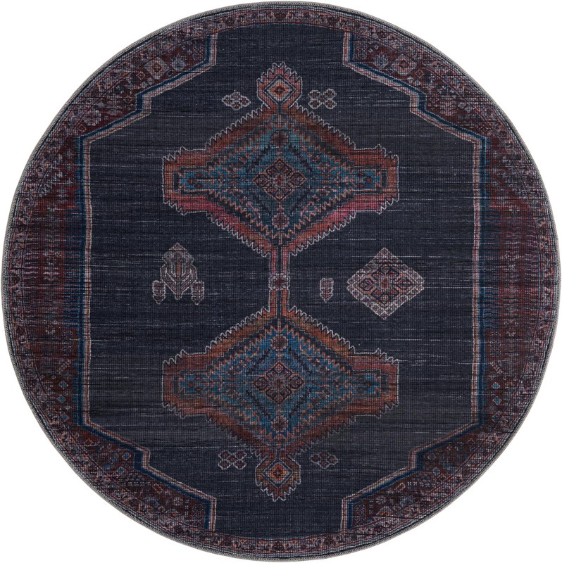 5' 3 x 5' 3 Rowanberry · Tribal medallion Washable Rug, charcoal and rust