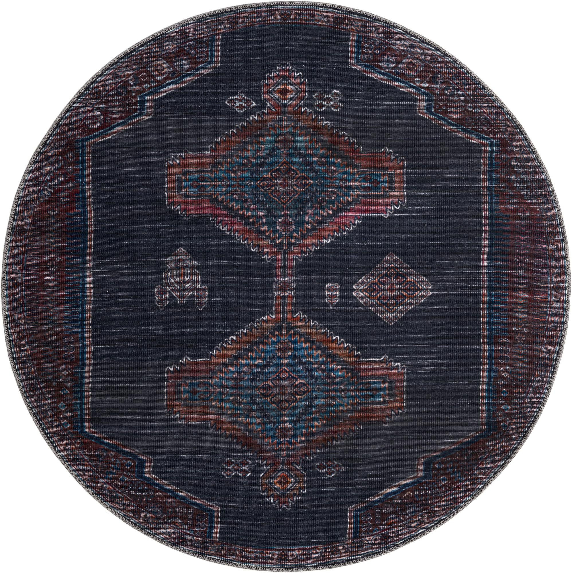 5' 3 x 5' 3 Rowanberry · Tribal medallion Washable Rug, charcoal and rust