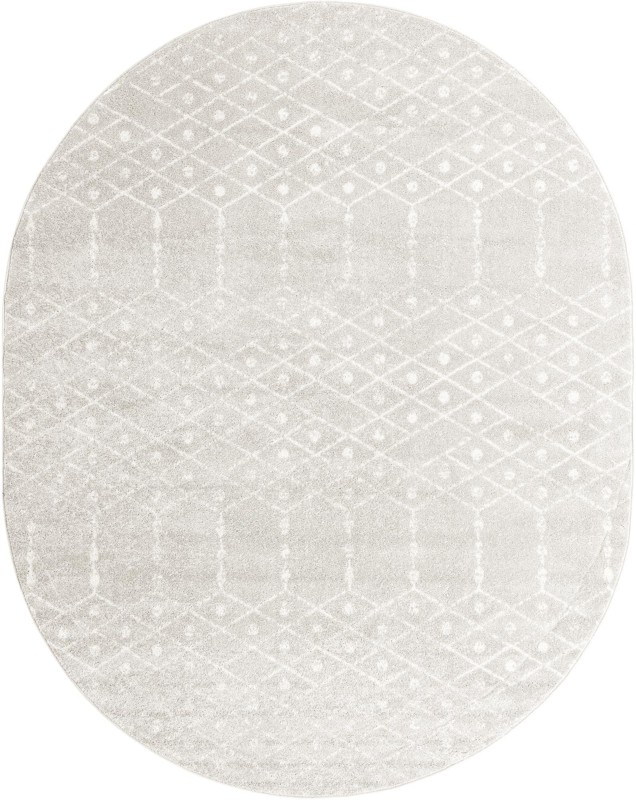 7' 10 x 10' Newcomb · Geometric lattice rug, light gray and ivory
