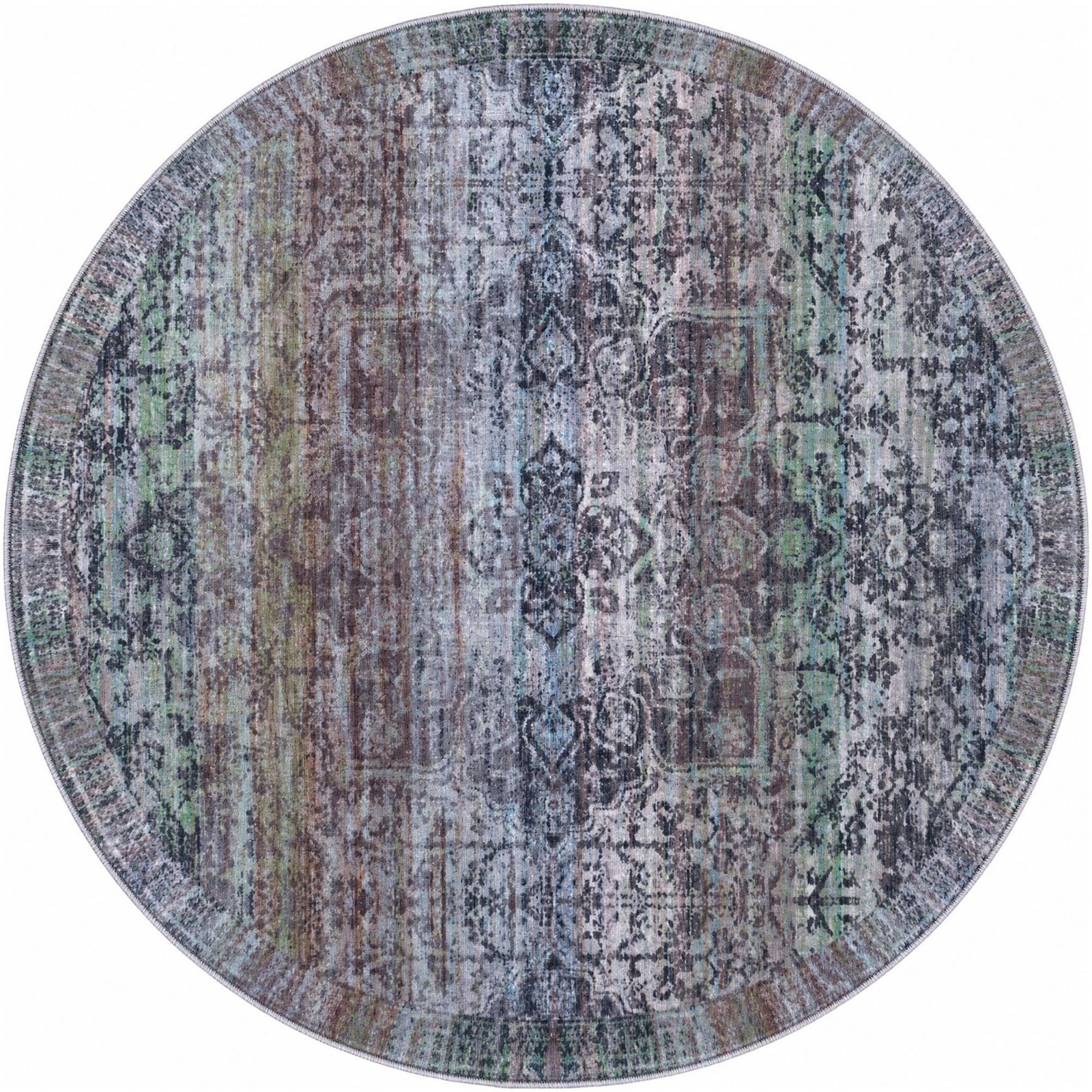 6' x 6' Rideout · Distressed medallion rug, blue and purple