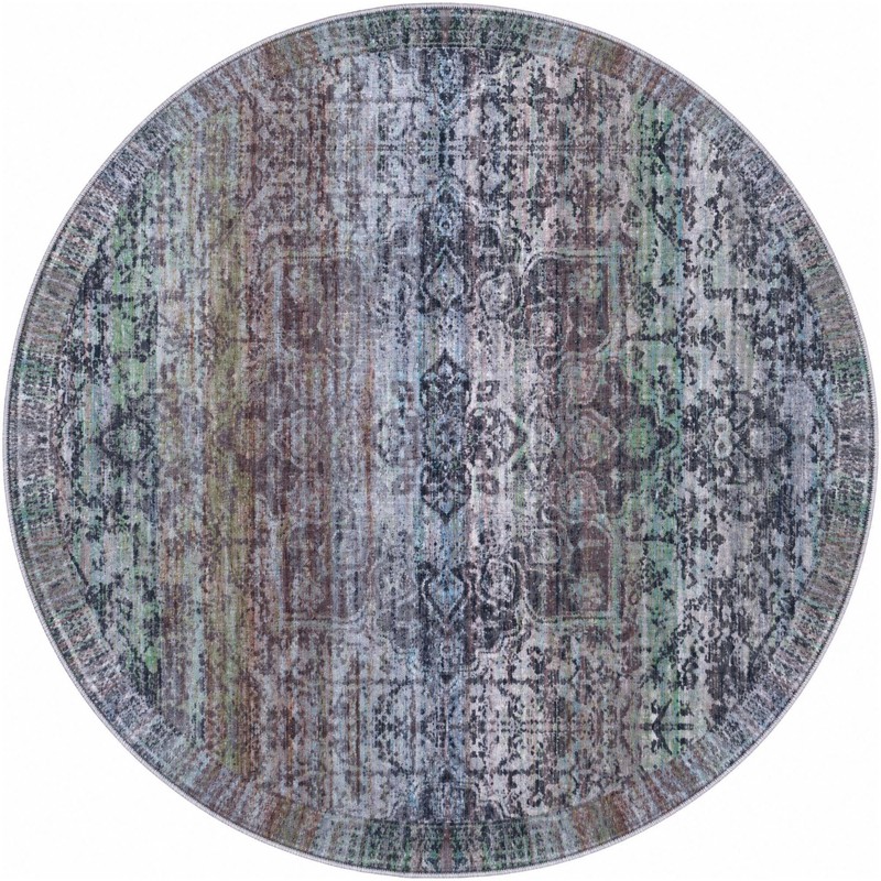 6' x 6' Rideout · Distressed medallion rug, blue and purple