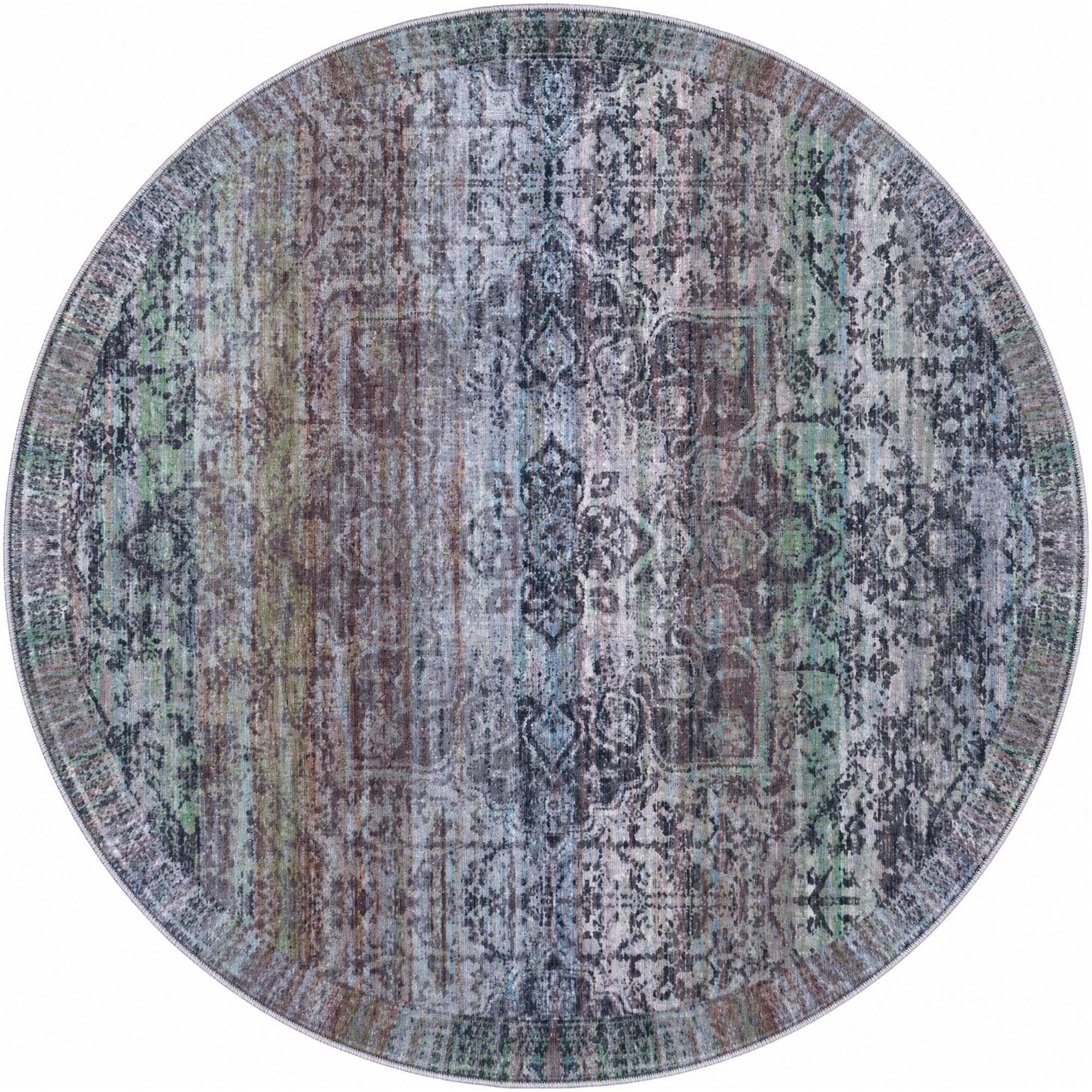6' x 6' Rideout · Distressed medallion rug, blue and purple