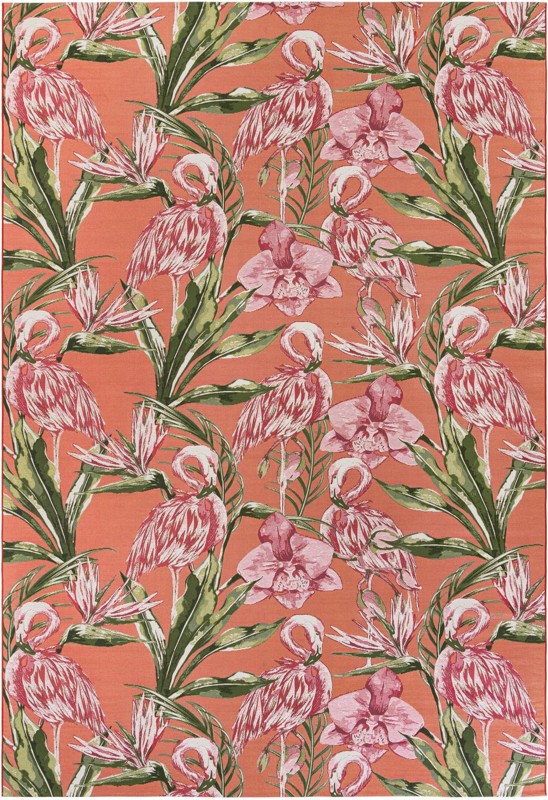 Highland · Flamingo Outdoor Rug, coral and green