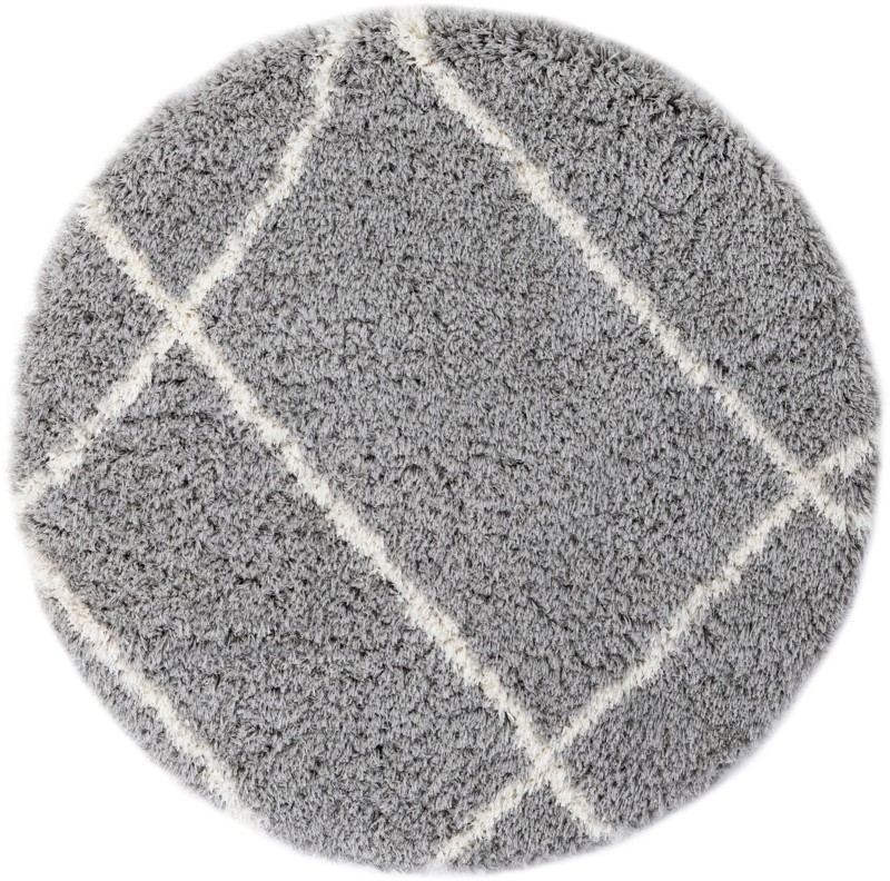 5' x 5' Rockingham · Diamond lattice Shag Rug, gray and ivory