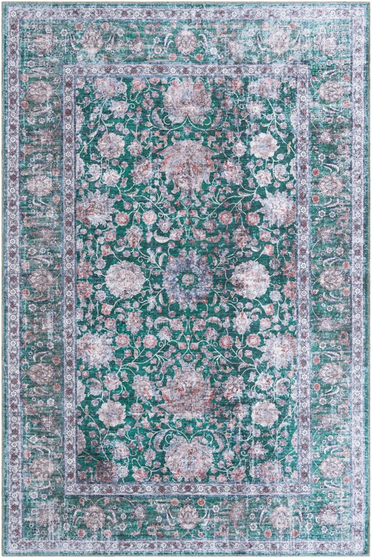 6' x 9' Bertie · Floral rug, emerald and ivory