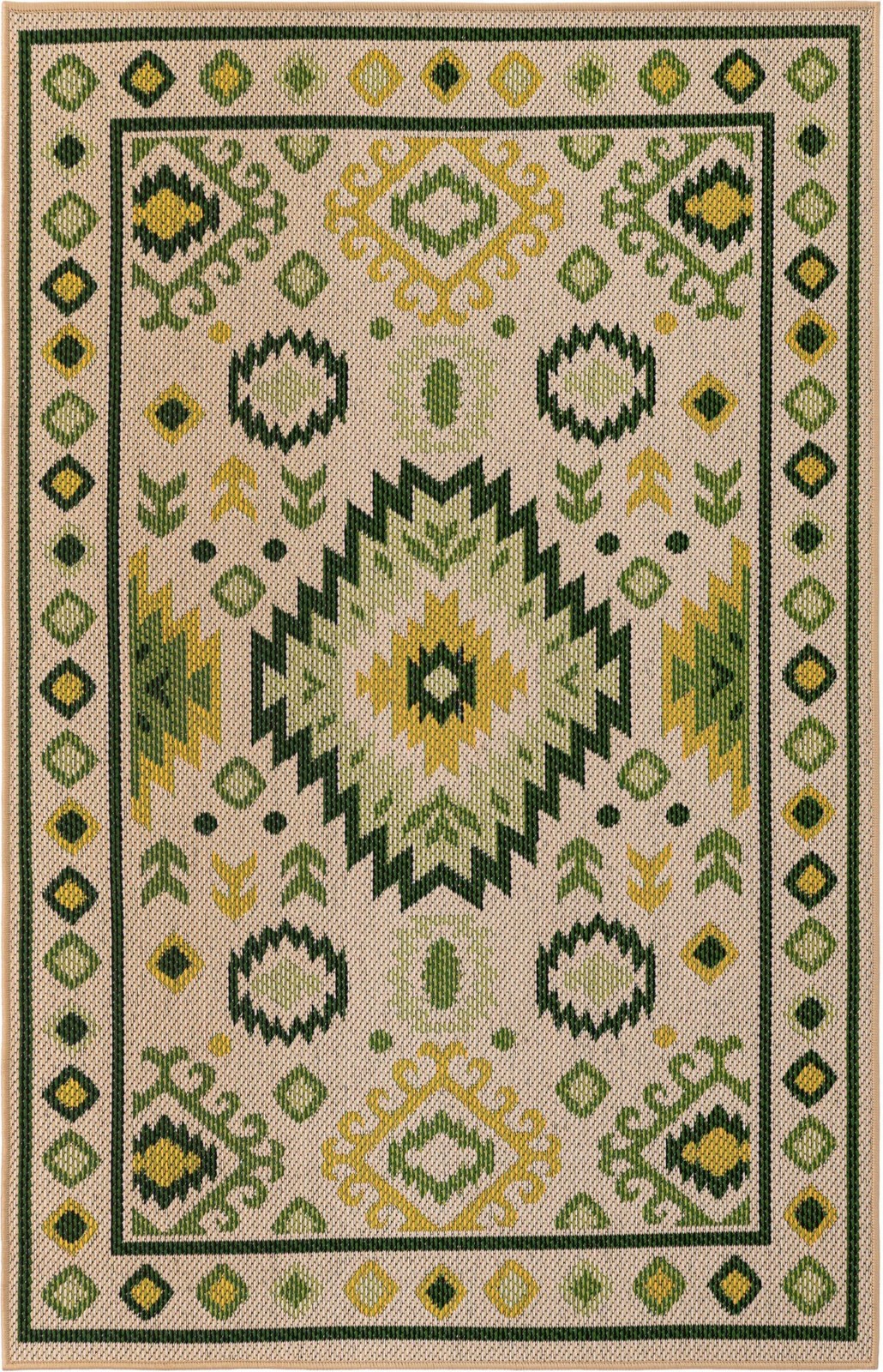 4' x 6' Whitfield · Border Outdoor Rug, beige and green
