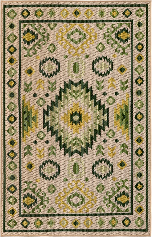 4' x 6' Whitfield · Border Outdoor Rug, beige and green
