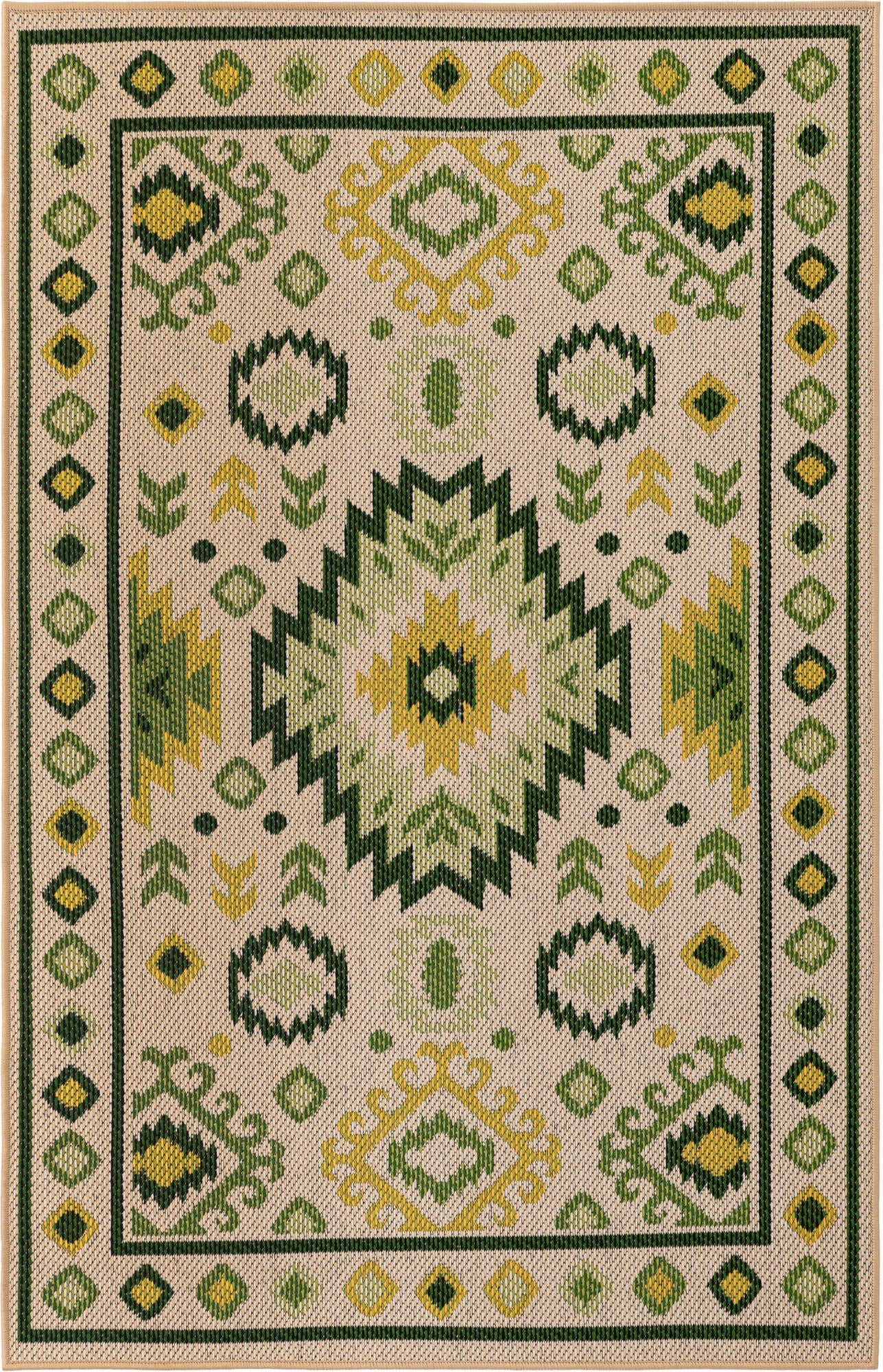 4' x 6' Whitfield · Border Outdoor Rug, beige and green