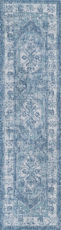 2' x 8' Wylie · Distressed medallion Outdoor Rug, shades of blue