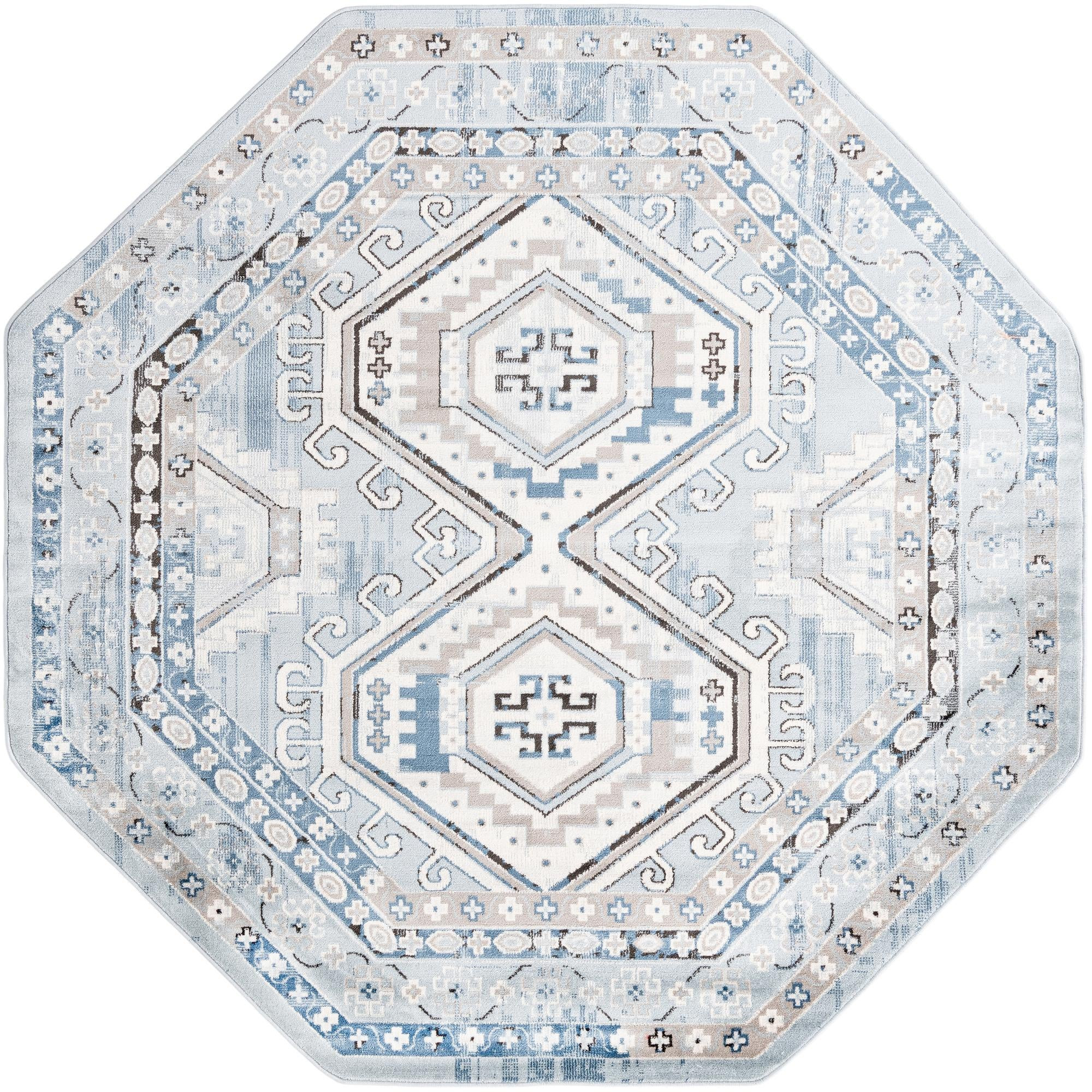 7' 10 x 7' 10 Harmon · Border rug, aqua blue