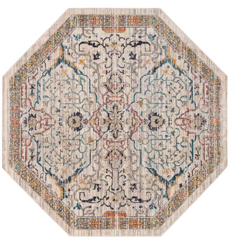 7' 10 x 7' 10 Sedgwick · Distressed medallion rug, ivory and blue