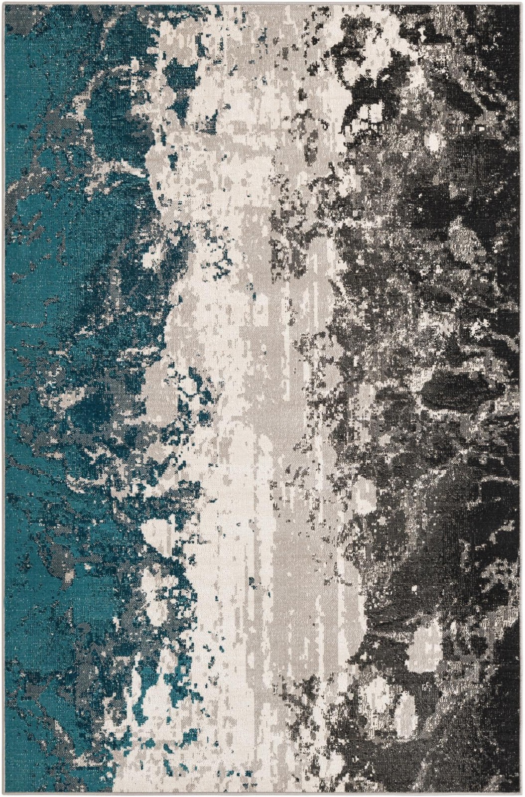 5' 3 x 8' Bittern · Abstract rug, teal, gray and ivory