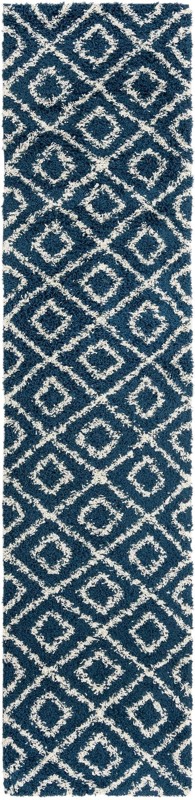 2' 7 x 12' Brock · Diamond trellis Shag Rug, navy and ivory