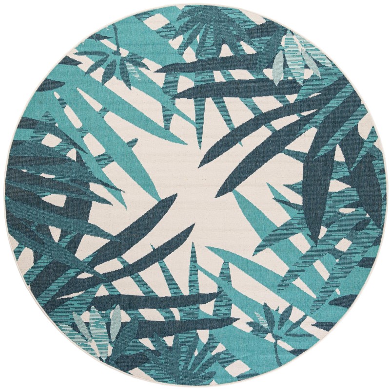 7' 10 x 7' 10 Heron · Floral / botanical Outdoor Rug, teal blue