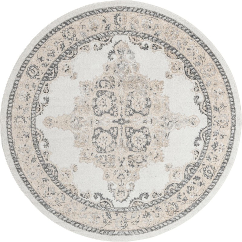 7' 10 x 7' 10 Selby · Medallion rug, ivory and gray
