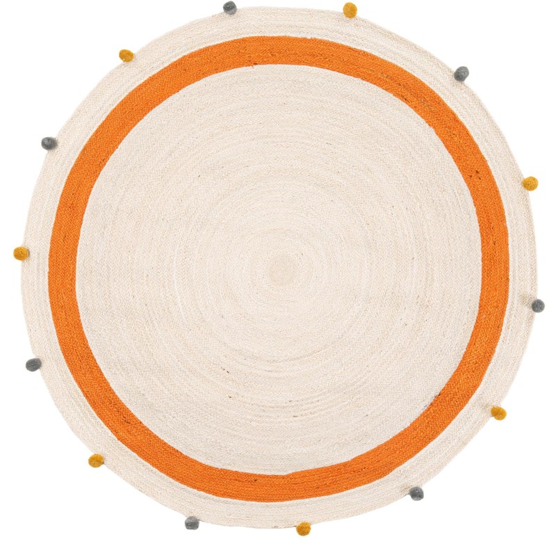 6' 1 x 6' 1 Godwin · Border Wool Braided Jute Rug, white, orange and gray