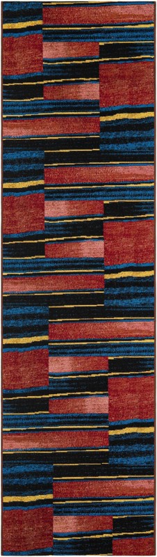 2' 7 x 10' Conley · Abstract striped Outdoor Rug, red and black