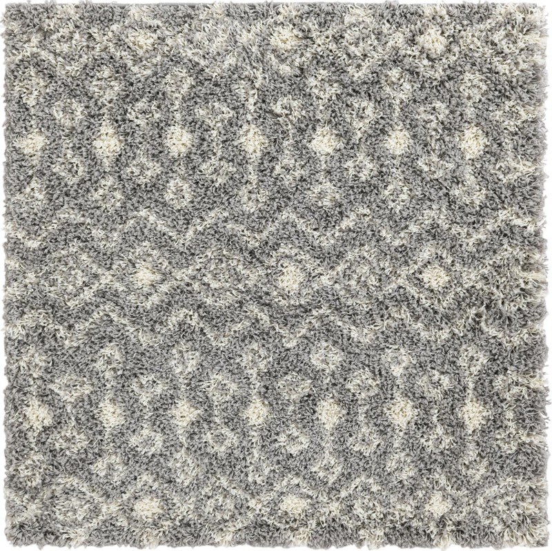4' x 4' Bayley · Geometric trellis Shag Rug, gray and ivory