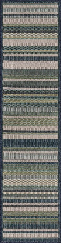 2' x 7' 10 McBride · Striped Outdoor Rug, blue and ivory