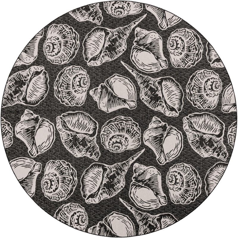 Arcata · Seashell Outdoor Rug, black and white