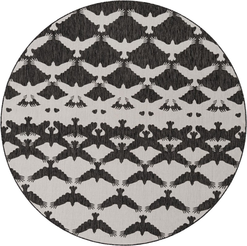 7' 10 x 7' 10 Wayland · Bird tessellation Outdoor Rug, black and white