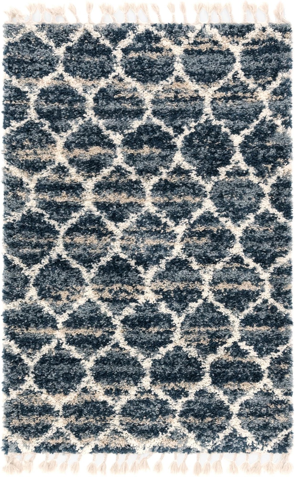 4' x 6' Everett · Lattice shag rug, blue and ivory
