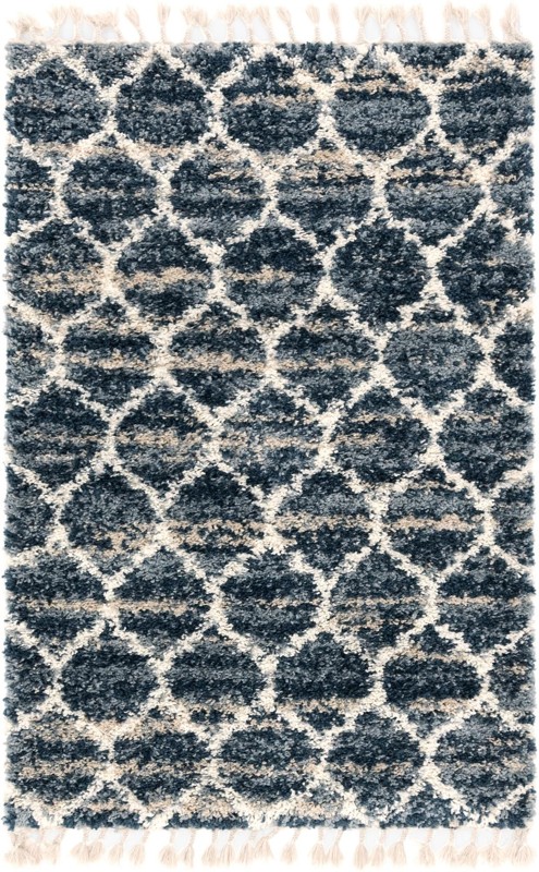 4' x 6' Everett · Lattice shag rug, blue and ivory