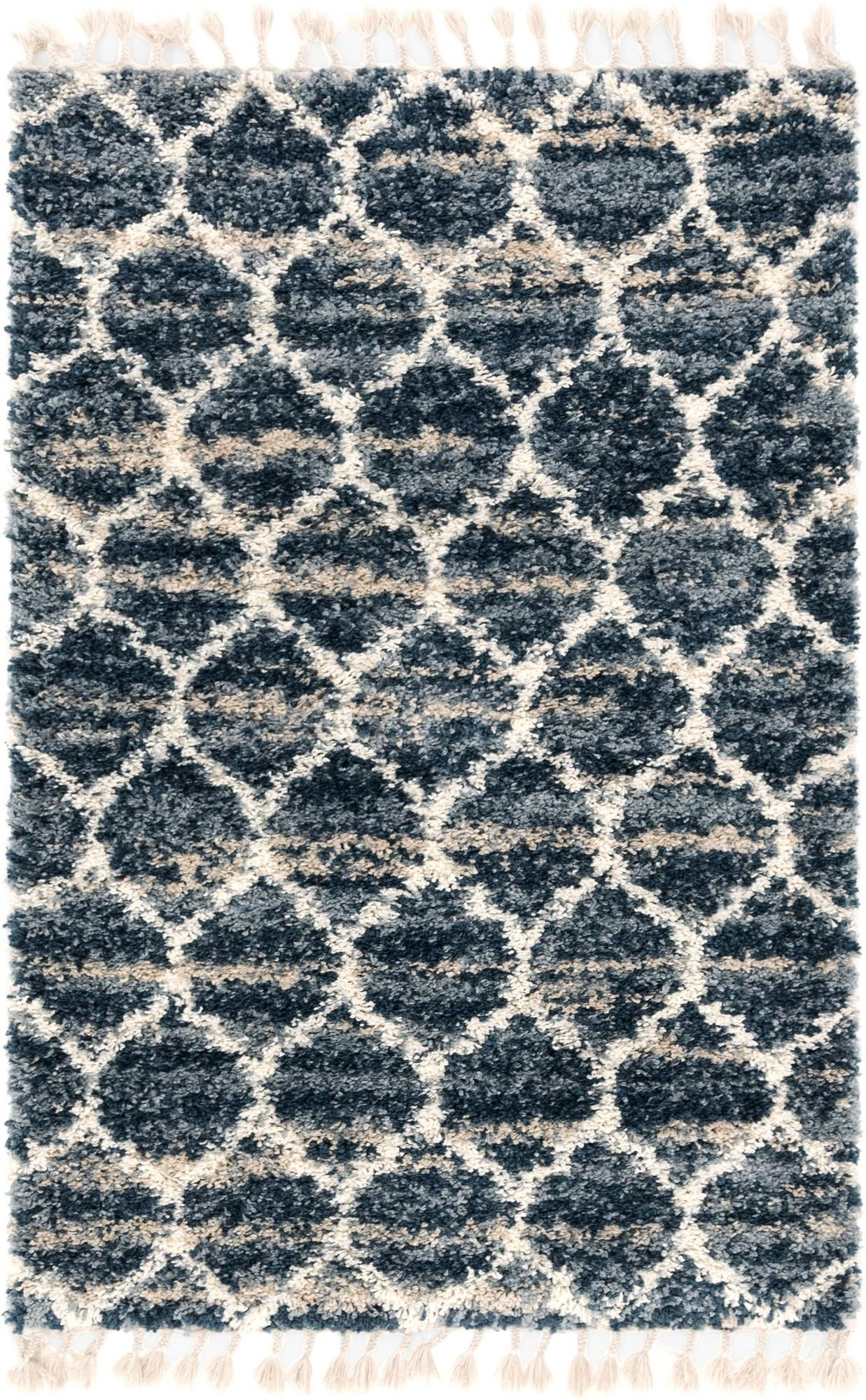 4' x 6' Everett · Lattice shag rug, blue and ivory