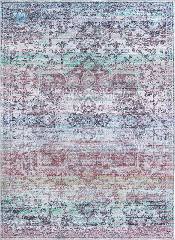 10' 6 x 13' Rideout · Distressed medallion Washable Rug, blue and purple