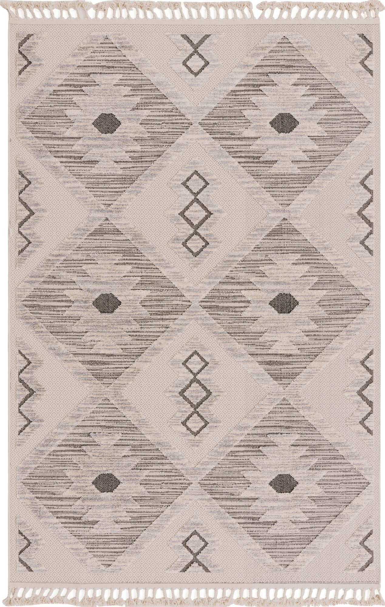 6' x 9' Fletcher · Geometric diamond rug, beige and gray