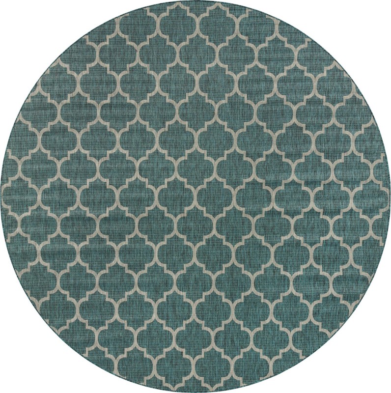 10' x 10' Fanshawe · Lattice Outdoor Rug, teal and gray