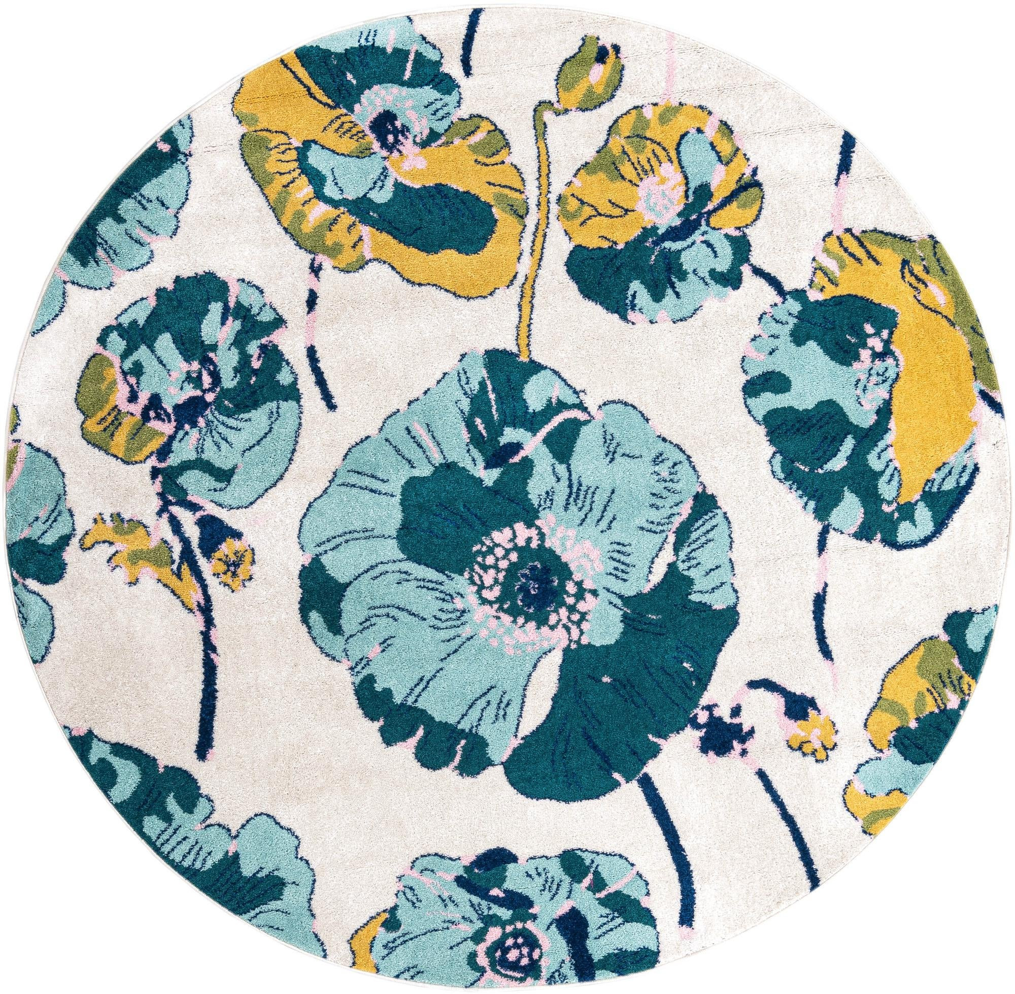 7' x 7' Hyland · Floral / botanical rug, white