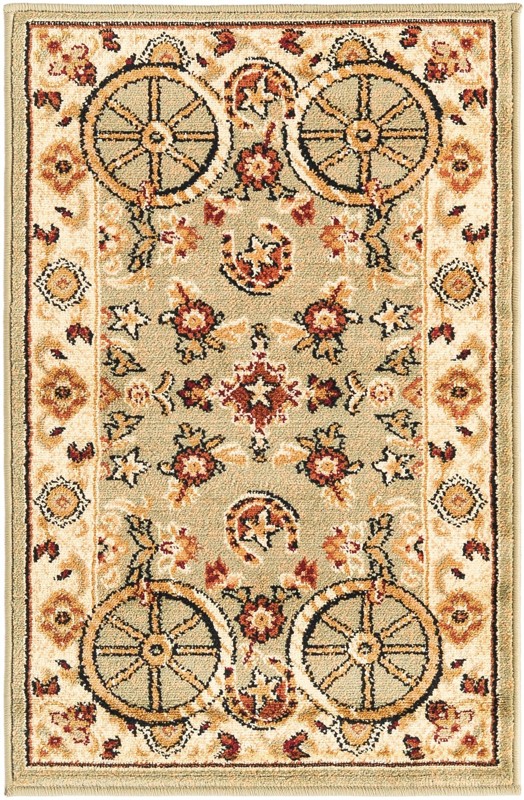 2' x 3' Tabor · Western round rug, green and rust