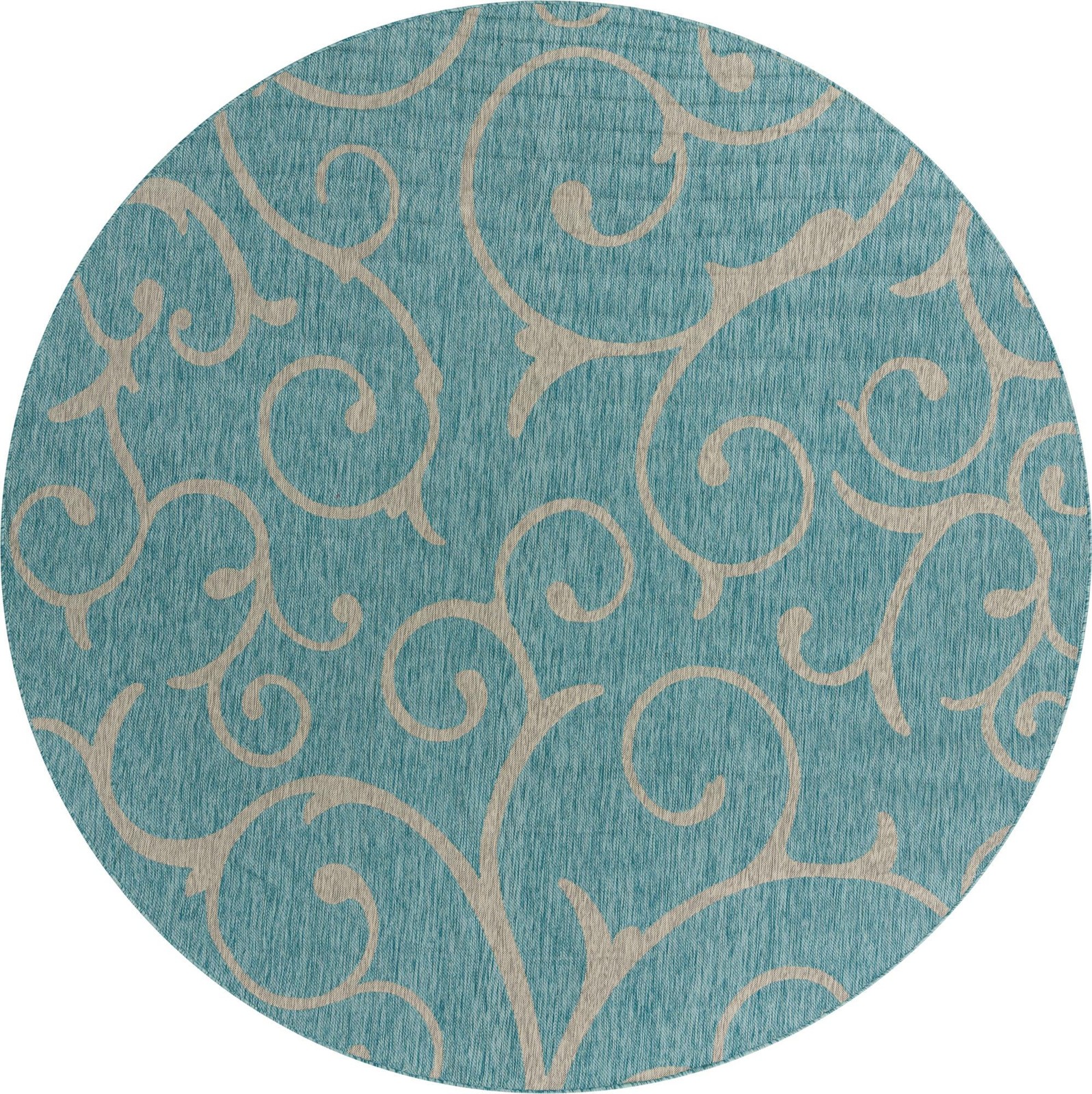10' 8 x 10' 8 Shale · Scroll Outdoor Rug, light aqua and gray