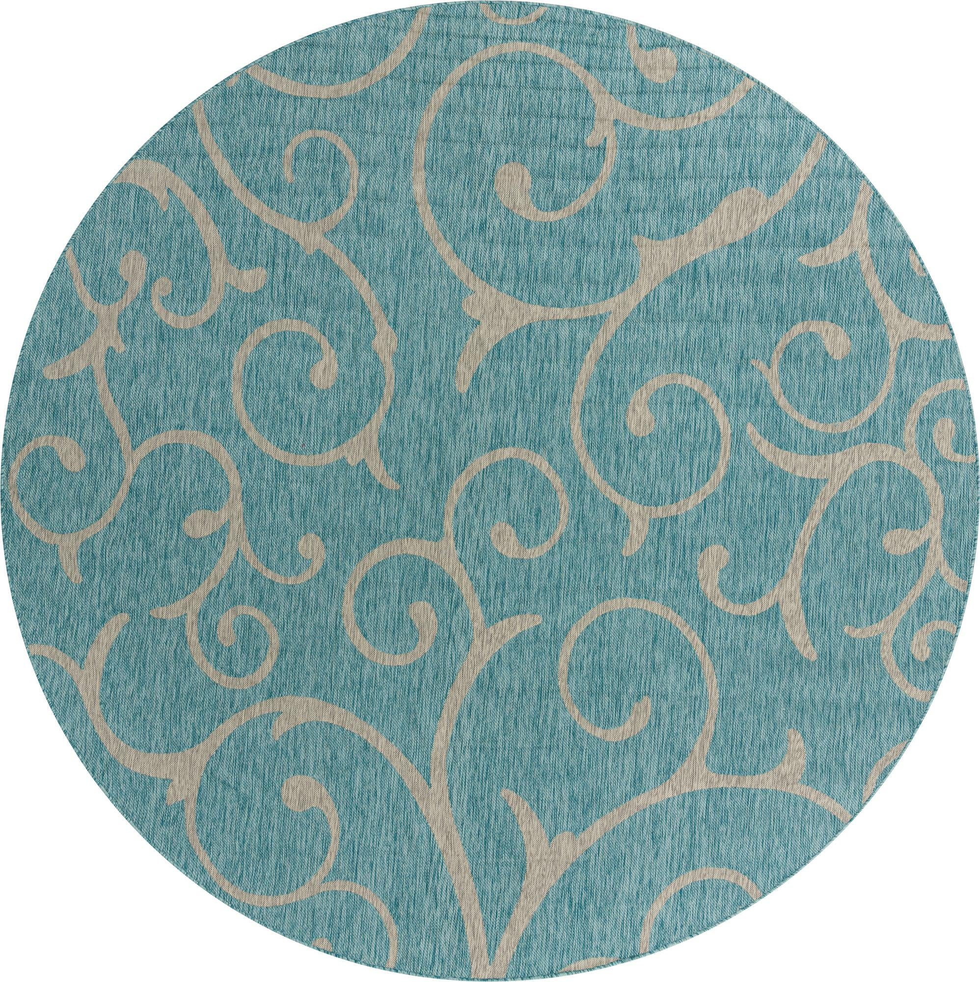 10' 8 x 10' 8 Shale · Scroll Outdoor Rug, light aqua and gray